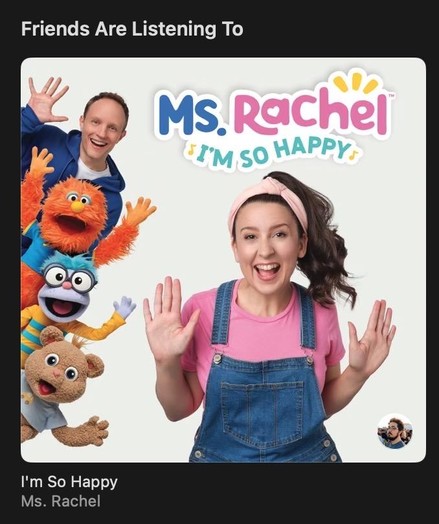 A screenshot of Apple Music showing Dan is listening to Ms Rachels album
